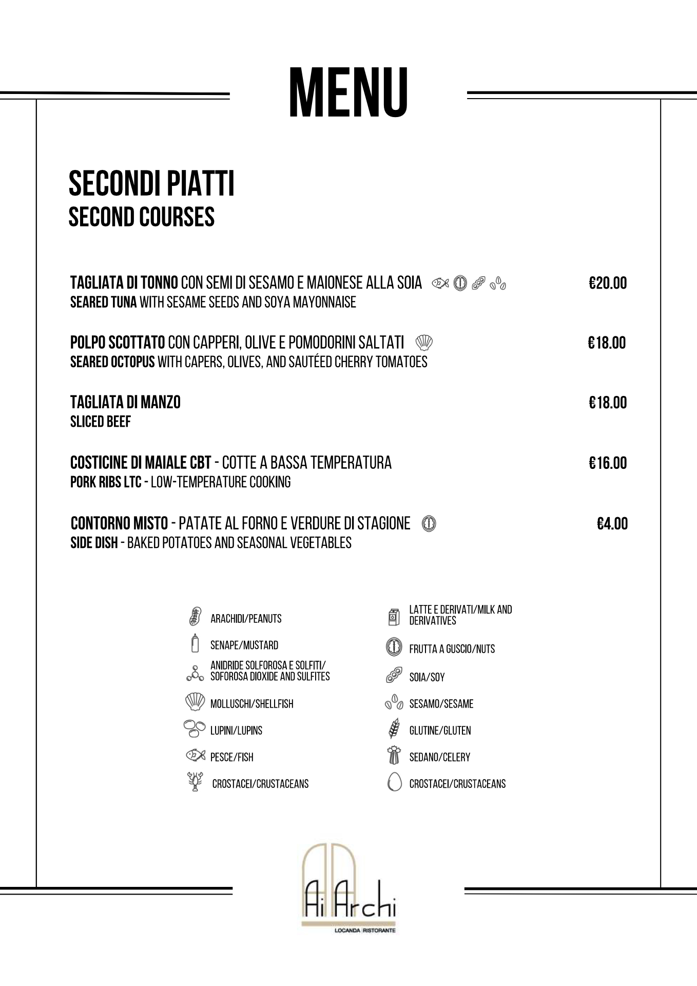 menu secondi piatti